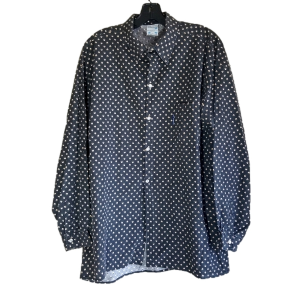 Vintage Solymod Cotton Button Down Floral Pattern Black Casual Shirt Size Large